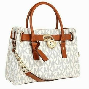 Michael Kors Hamilton Satchel, Signature print & Leather Canvas-used once!